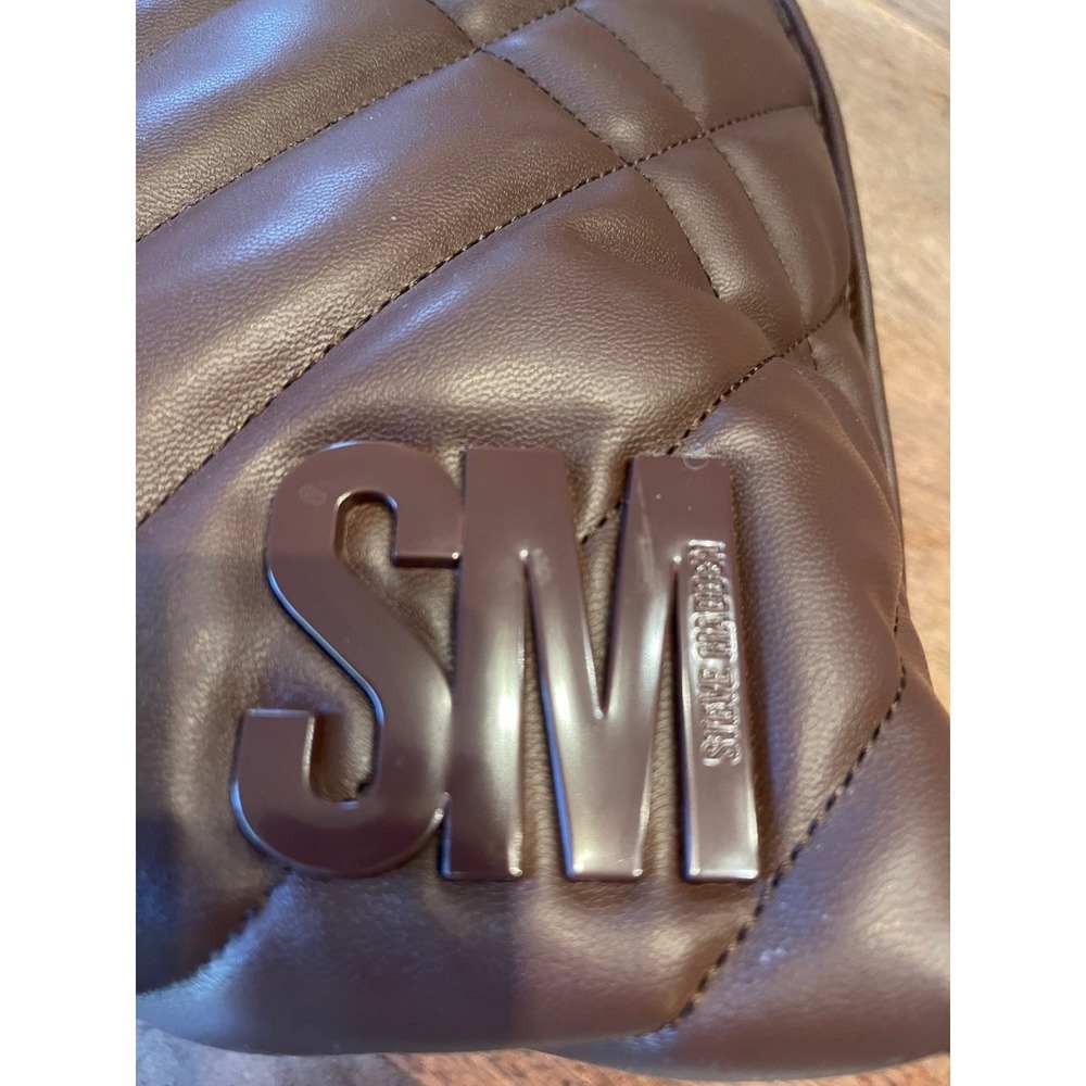 Steve Madden Brown Quilted Satchel Crossbody Bag SM Logo Handbag Minimalist Luxe - Picture 3 of 15